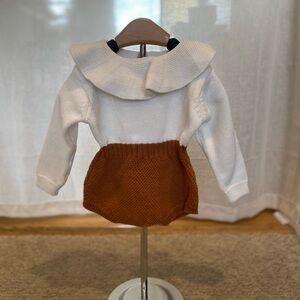 White and Brown Baby Sweater Dress